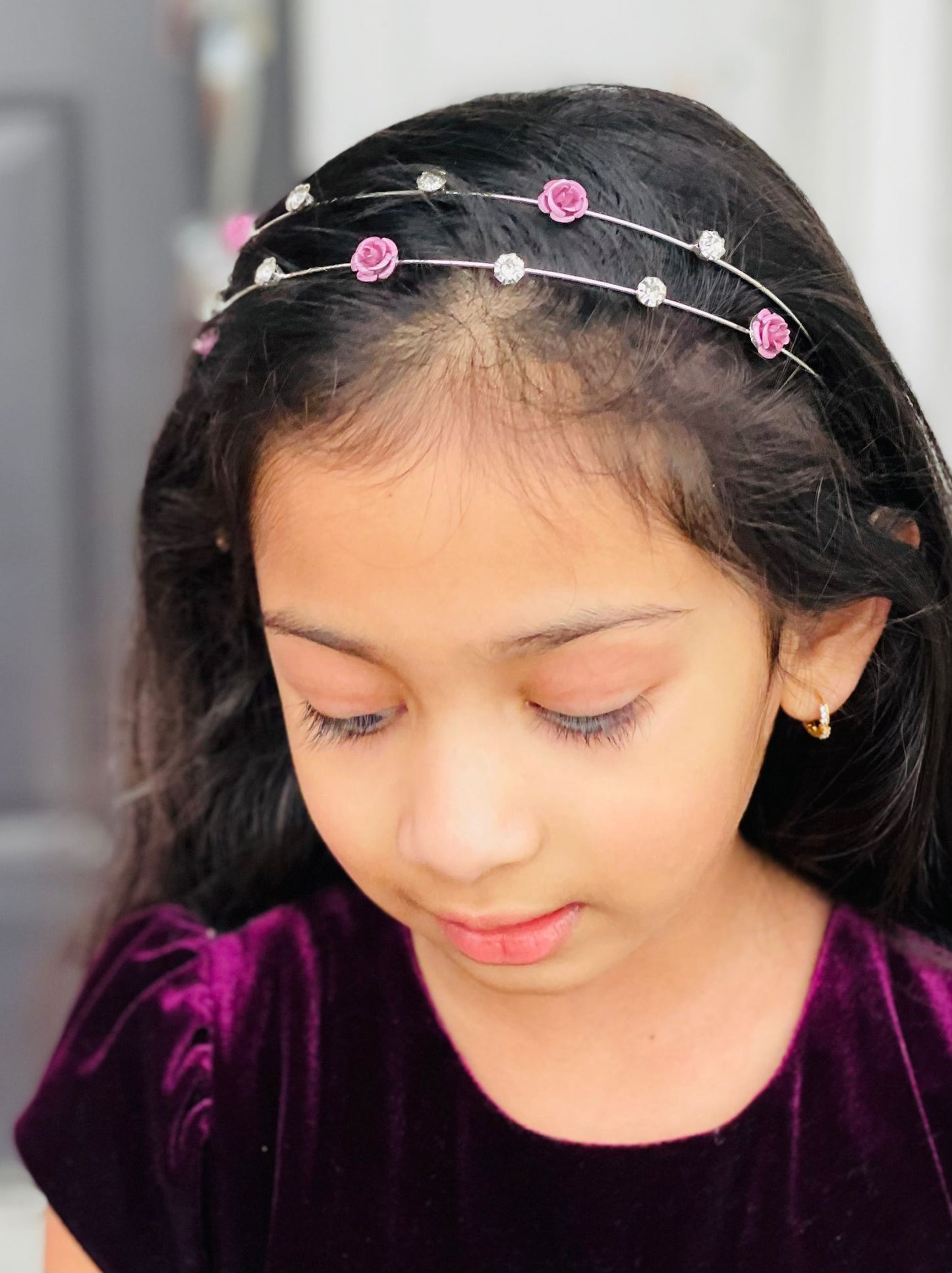 Pink Flower Gemstone headband