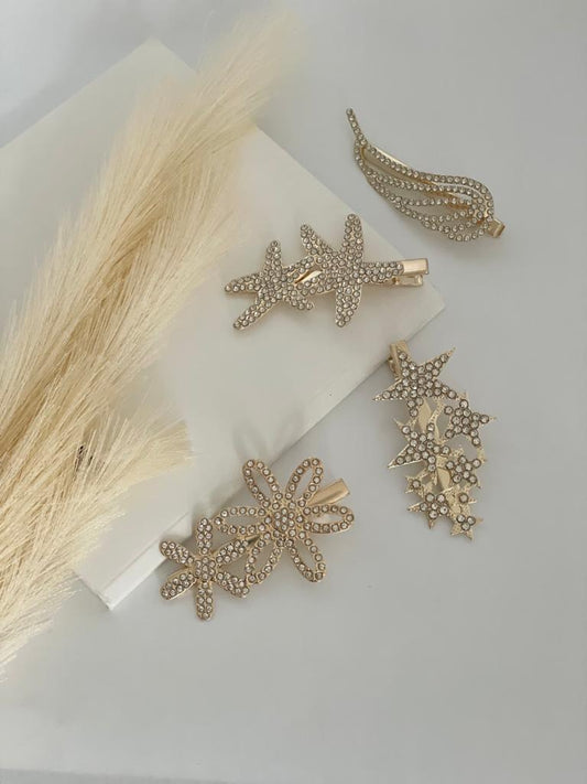 Gold Rhinestone Hair Clips